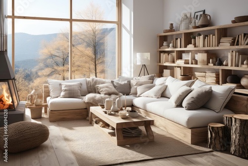 cozy scandinavian living room with light natural materials
