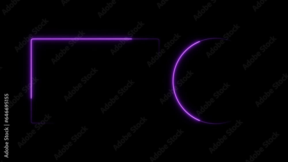 Neon frame purple color rectangle and circle animation. Black background UHD 4k video moving.
Neon frame purple color rectangle and circle animation. Black background UHD 4k video moving.