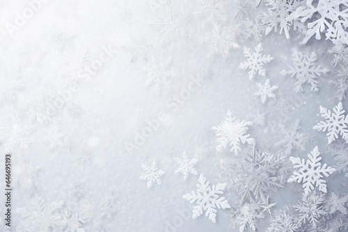 The wallpaper of white, blue background with many snowflakes in various sizes, details and patterns of the winter season for decoration, seasonal cards, ads, banners, and others. AI generated,