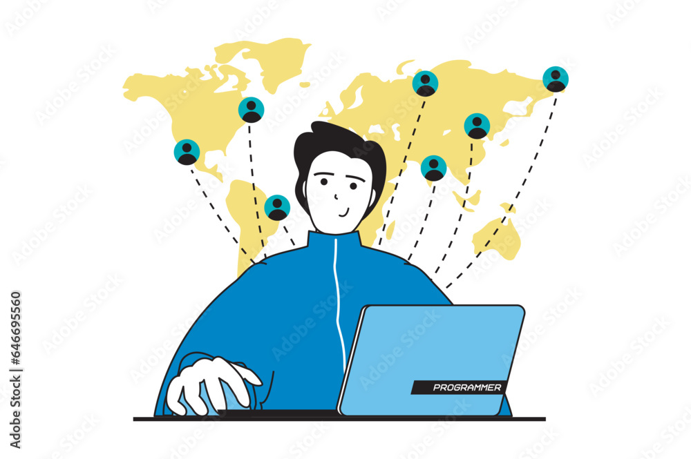 Target audience concept with people scene in flat web design. Man attracting aiming customers and connecting with global clients. Vector illustration for social media banner, marketing material. Target audience concept with people scene in flat web design. Man attracting aiming customers and connecting with global clients. Vector illustration for social media banner, marketing material.