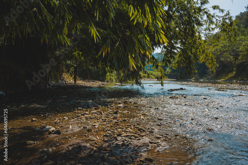 Quadro su tela Kuningan west java,calm river accompanied by beautiful trees