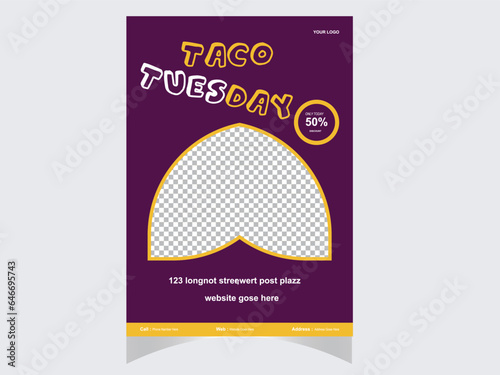 Tacos flyer on sunburst halftone background. Banner with delicious mexican taco and spice pepper in pop art style.Template design,labels, menu, caffee,resaurant,advertise.Takeaway snack.Vector