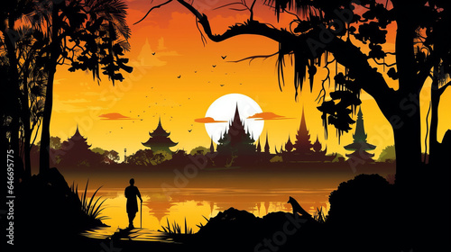 Scene silhouette of famous place in Thailand vector generative ai