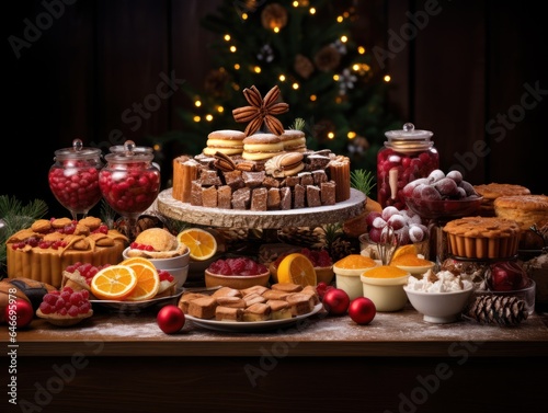 christmas cake with candles and decorations © Yanwit