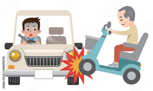 自動車と電動カートによる交通事故のイラスト © あんころもち(ankomando)