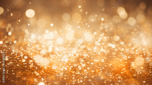 Abstract gold bokeh lights on black background. Christmas and New Year concept. Ideal for blurred backdrop