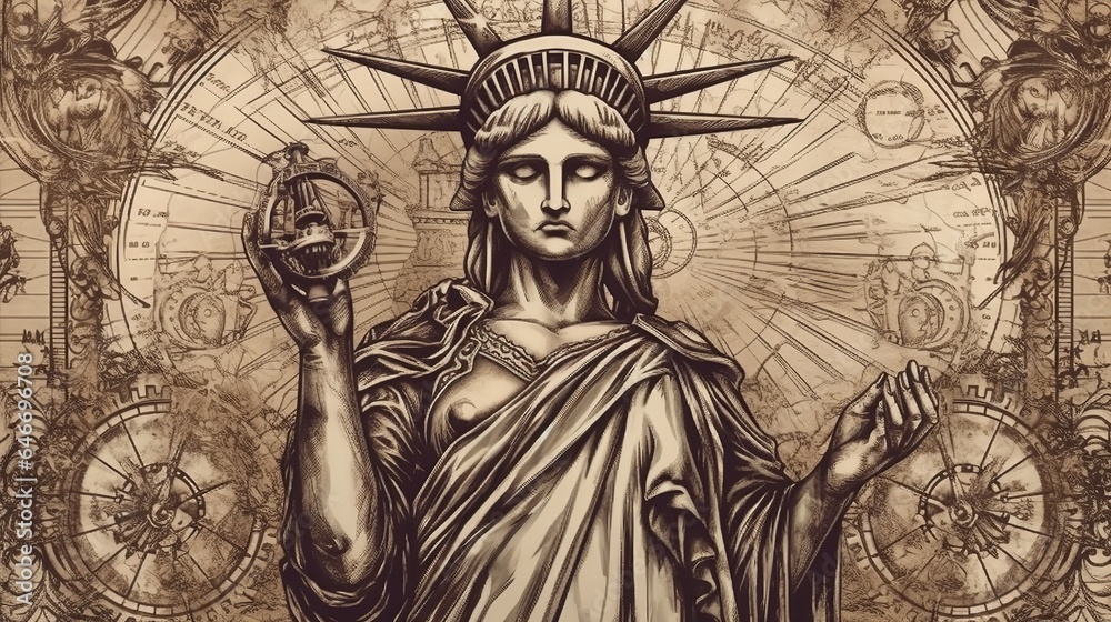Obraz premium statue of liberty, freedom monument, liberty sculpture, lady liberty, iconic statue, symbol of freedom, colossal landmark, monumental structure, national symbol, New York generative ai