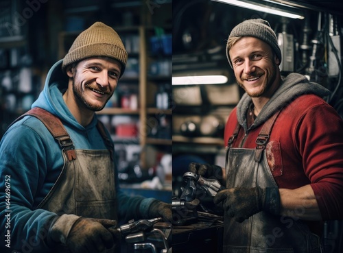 A group of mechanics in an auto repair shop