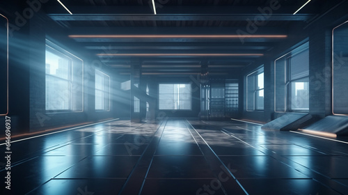 3d render, Futuristic corridor with glowing lights, dark background generative ai