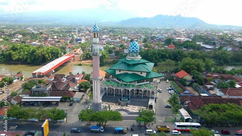 Aerial View Masjid Agung, Kediri Great Mosque Beside Brantas River photo