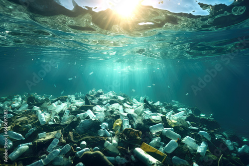 Plastic bottles and rubbish pollution in ocean