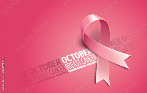 Posters for breast cancer awareness month in october. Realistic pink ribbon symbol. Medical Design. Vector illustration.