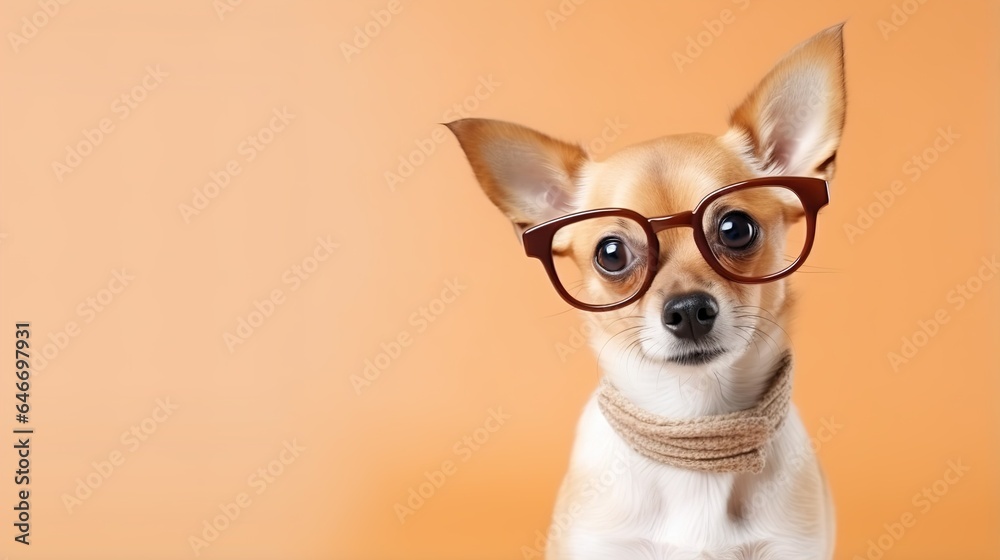 Cool puppy dog with glasses in studio. Clear background Cool puppy dog with glasses in studio. Clear background
