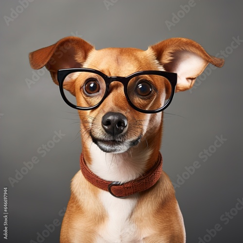 Cool puppy dog with glasses in studio. Clear background © Daniil