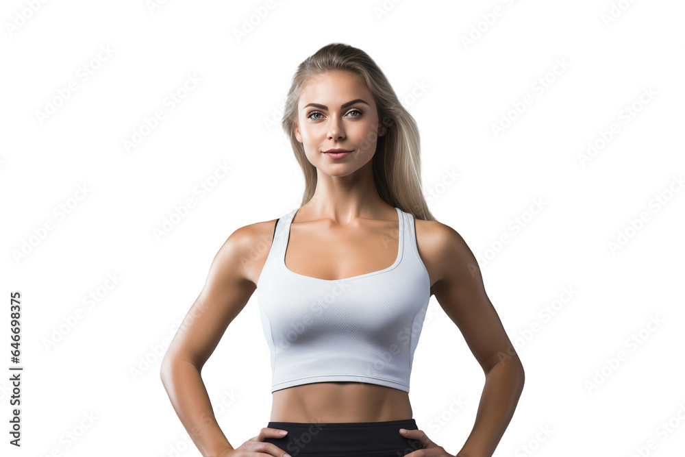 athlete woman in sports top clothes is ready for workout training with slim and fitness body and fit abs, png isolated on white transparent background athlete woman in sports top clothes is ready for workout training with slim and fitness body and fit abs, png isolated on white transparent background
