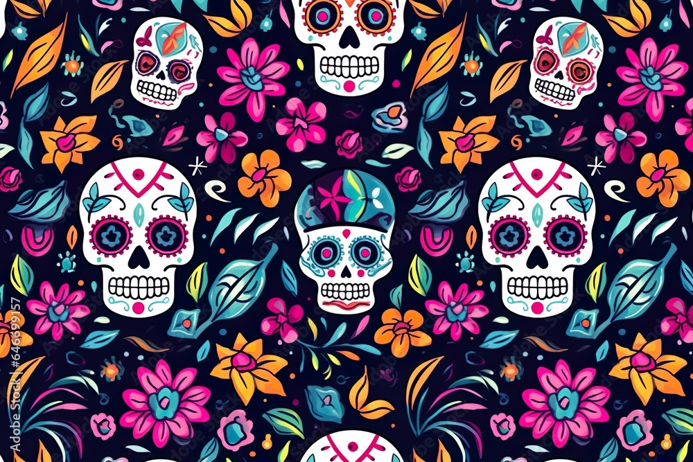 flat design of dia de muertos pattern day of the dead Mexican skulls flat design of dia de muertos pattern day of the dead Mexican skulls