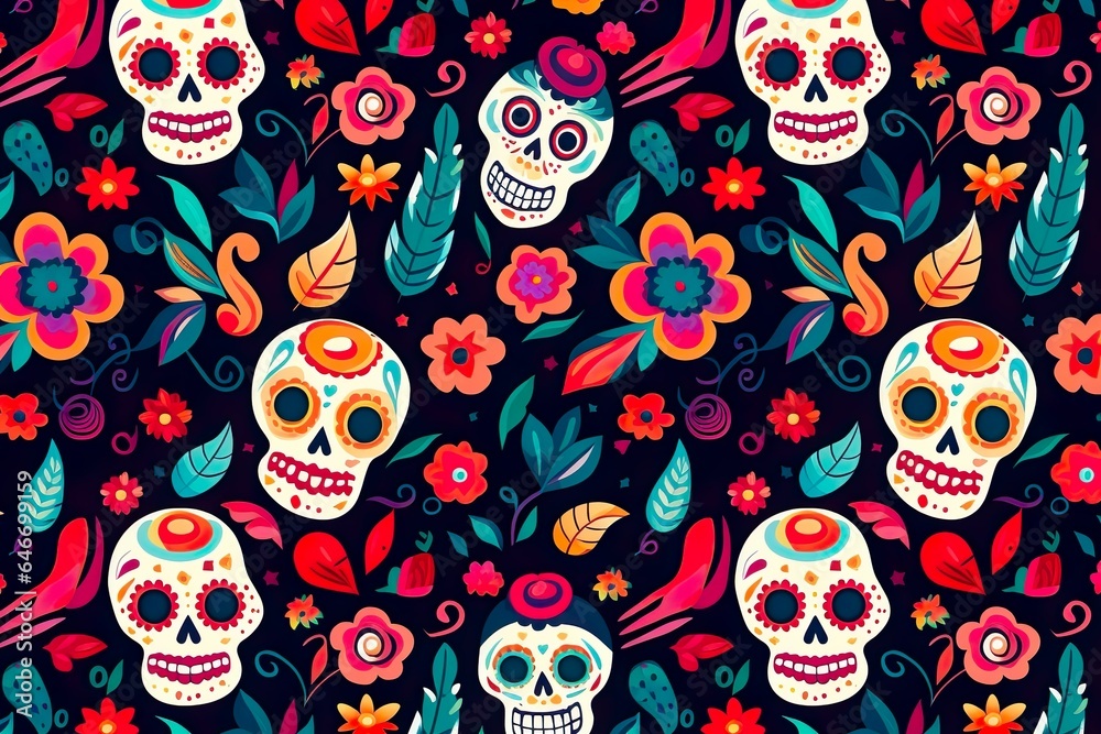 flat design of dia de muertos pattern day of the dead Mexican skulls flat design of dia de muertos pattern day of the dead Mexican skulls