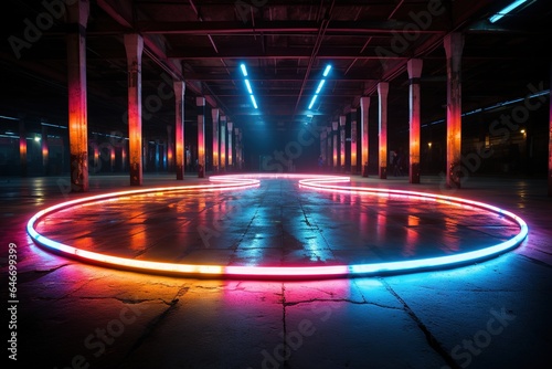 Neon circle light line on ground