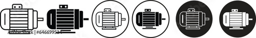 set of black Electric motor icons. industrial dc electromotor symbol. suitable for mobile app, and website UI design. Trendy flat motor icons isolated with editable stroke on transparent background.