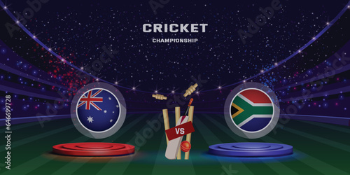 Cricket match concept champions league with participant countries batsman helmets and stadium background
