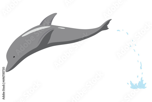 Dolphin jumping out of water animation element. Illustration of dolphin performing an acrobatic jump in the ocean. Great for marine life or summer vacation designs