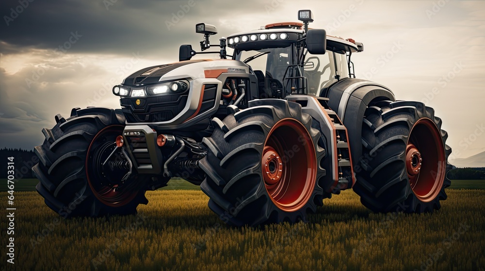 Agricultural tractor isolated on background. 3D rendering - futuristic tractor illustration. Agricultural tractor isolated on background. 3D rendering - futuristic tractor illustration.