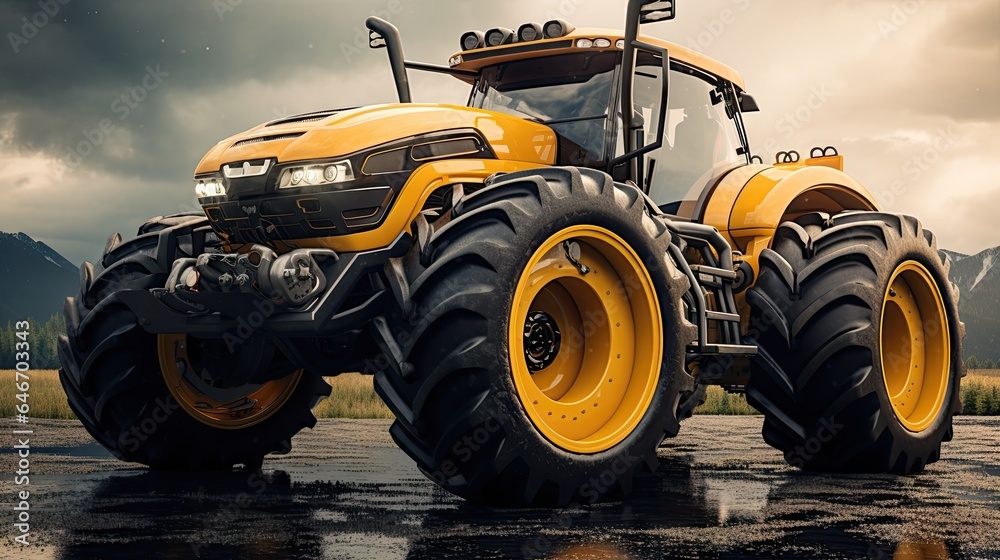 Agricultural tractor isolated on background. 3D rendering - futuristic tractor illustration. Agricultural tractor isolated on background. 3D rendering - futuristic tractor illustration.