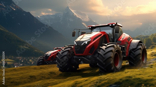 Agricultural tractor isolated on background. 3D rendering - futuristic tractor illustration. © somchai20162516