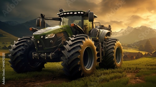 Agricultural tractor isolated on background. 3D rendering - futuristic tractor illustration.