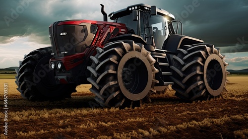 Agricultural tractor isolated on background. 3D rendering - futuristic tractor illustration.