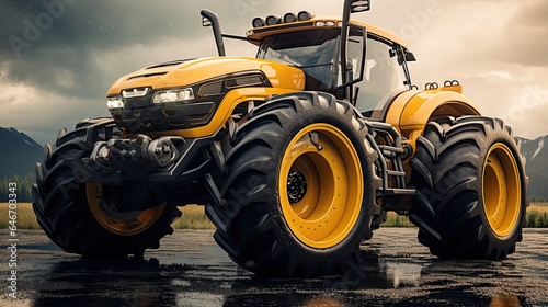 Agricultural tractor isolated on background. 3D rendering - futuristic tractor illustration.