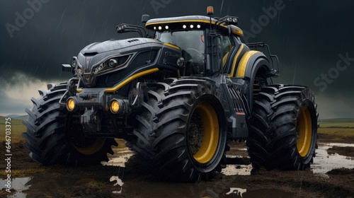 Agricultural tractor isolated on background. 3D rendering - futuristic tractor illustration.