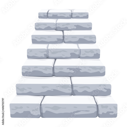 Game castle stairs in cartoon style. Medieval ancient ladder flights without railings, marble step treads or rock risers with cracked details. Vector staircase isolated on white background