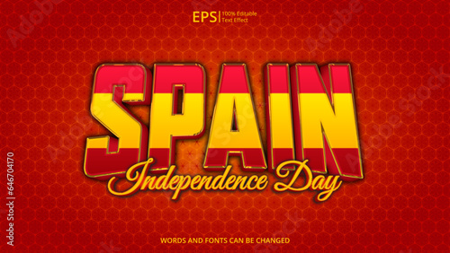  spain editable text effect with spain flag pattern concept design vector illustration suitable for poster design on holiday, feast day or national independence day on spain