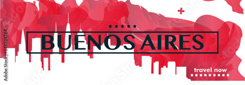 Buenos Aires Argentina city red banner with abstract shapes of skyline, cityscape, landmarks and attractions. Capital travel vector illustration for brochure, website, page, header, presentation