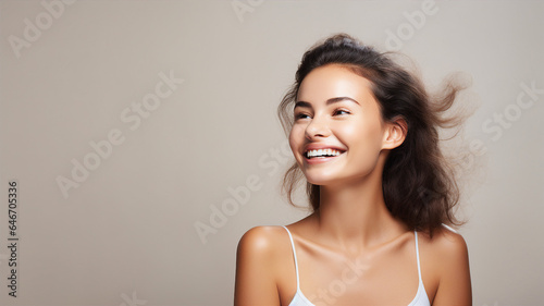 Portrait of happy woman  wellness  beauty and skincare concept  isolated background with copy space