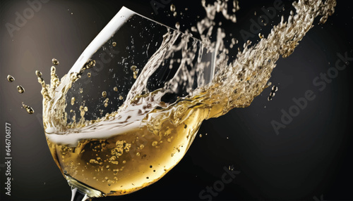 Abstract splashing of white wine in glass on black background, copy space vector illustration high Resolution.