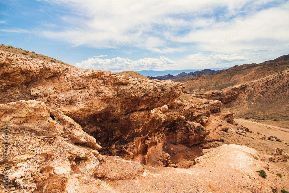 Fototapeta premium Arid climate in the Charyn Canyon in the steppes of Kazakhstan.