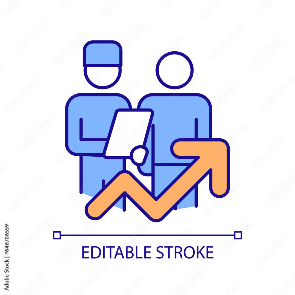2D editable improved patient care icon representing health interoperability resources, isolated vector, multicolor thin line illustration.