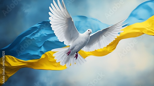 white dove and ukraine flag photo