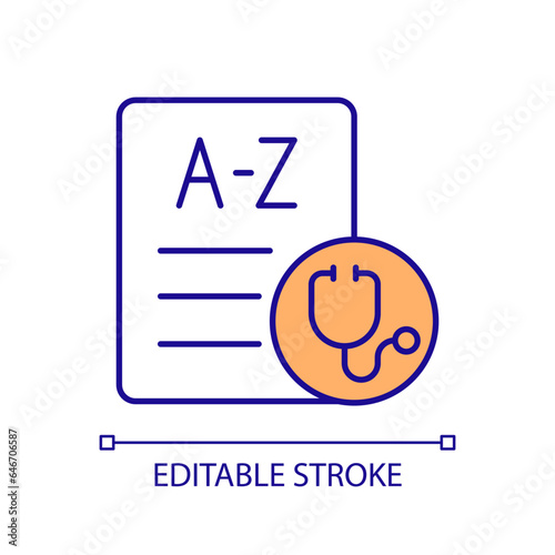 2D editable vocabulary standards icon representing health interoperability resources, isolated vector, multicolor thin line illustration.