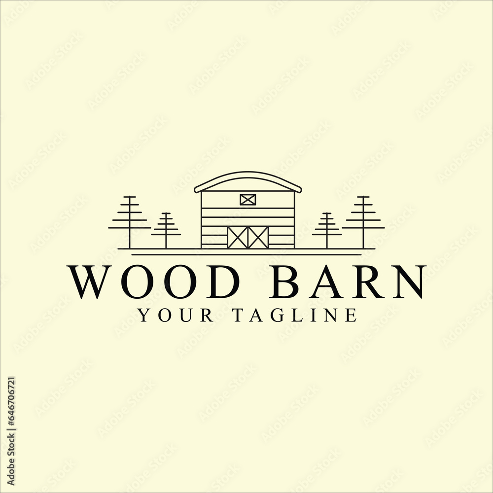 wooden barn or farmhouse line art icon graphic design vector logo illustration template