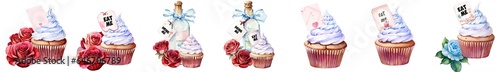 Watercolor Alice in Wonderland Elements Mad Hatter Tea Party Clipart  Cup Cake Eat Me photo