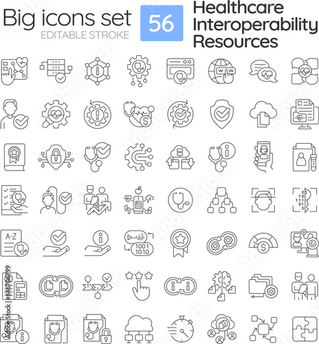2D editable black big line icons set representing online therapy  isolated vector  linear illustration.