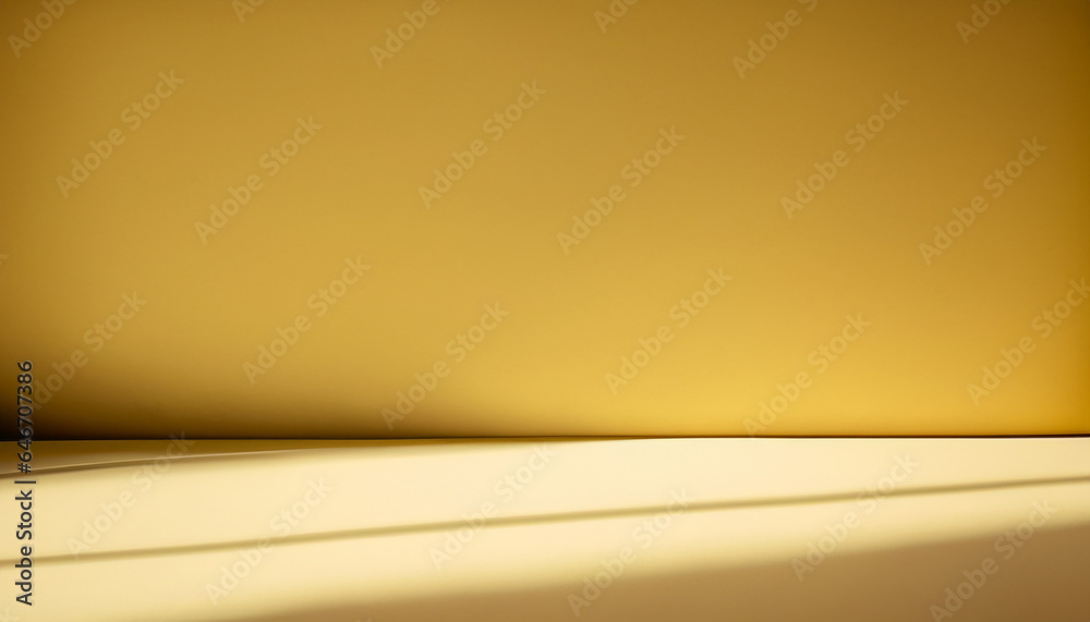 Minimal abstract yellow background for product presentation. Shadow and light from windows on plaster wall. The backdrop for product presentation, Product showcase background wall.