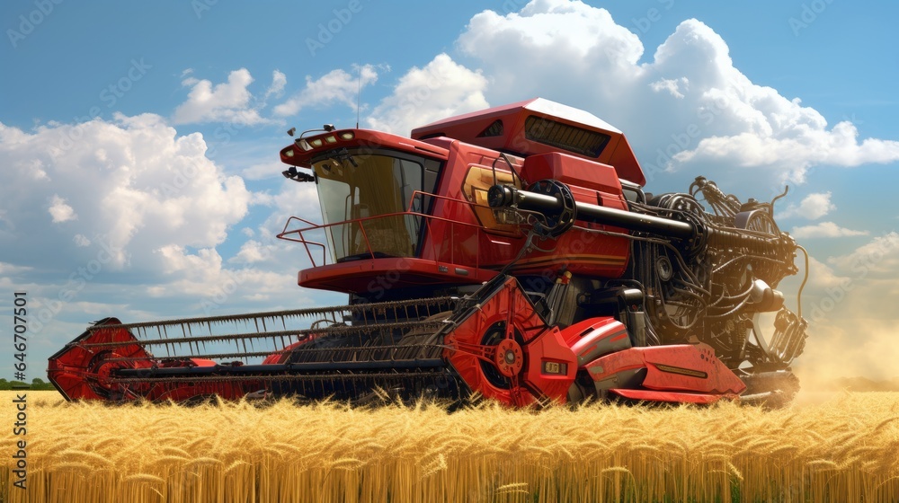 Obraz premium Rice harvester of the future, driverless, satellite navigation system for agricultural machinery Agricultural innovation, smart farming harvest together