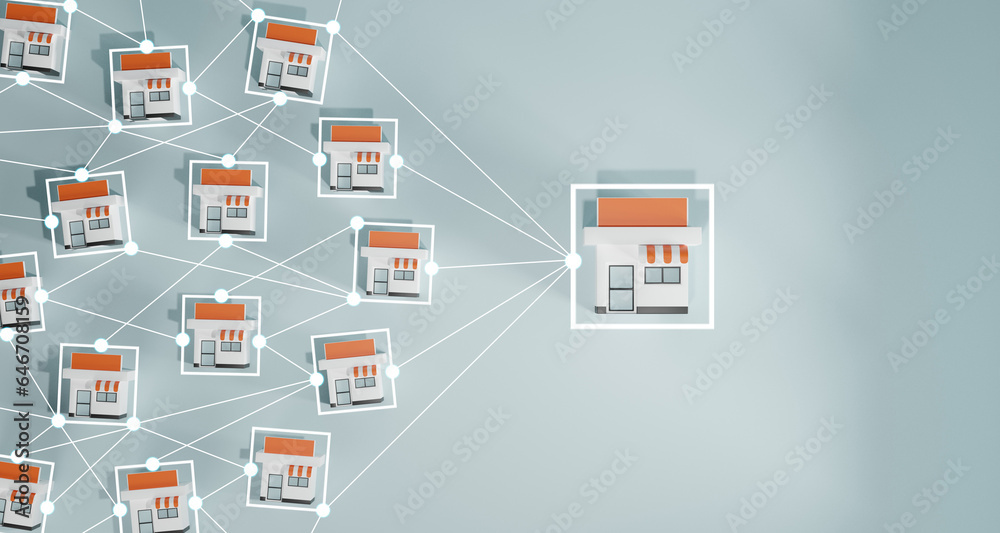 Business sale growth and expand shop franchise concept, Store connection link with others shop and supermarket. Business sale growth and expand shop franchise concept, Store connection link with others shop and supermarket.