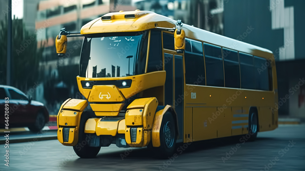 School yellow bus of the future, generative AI.