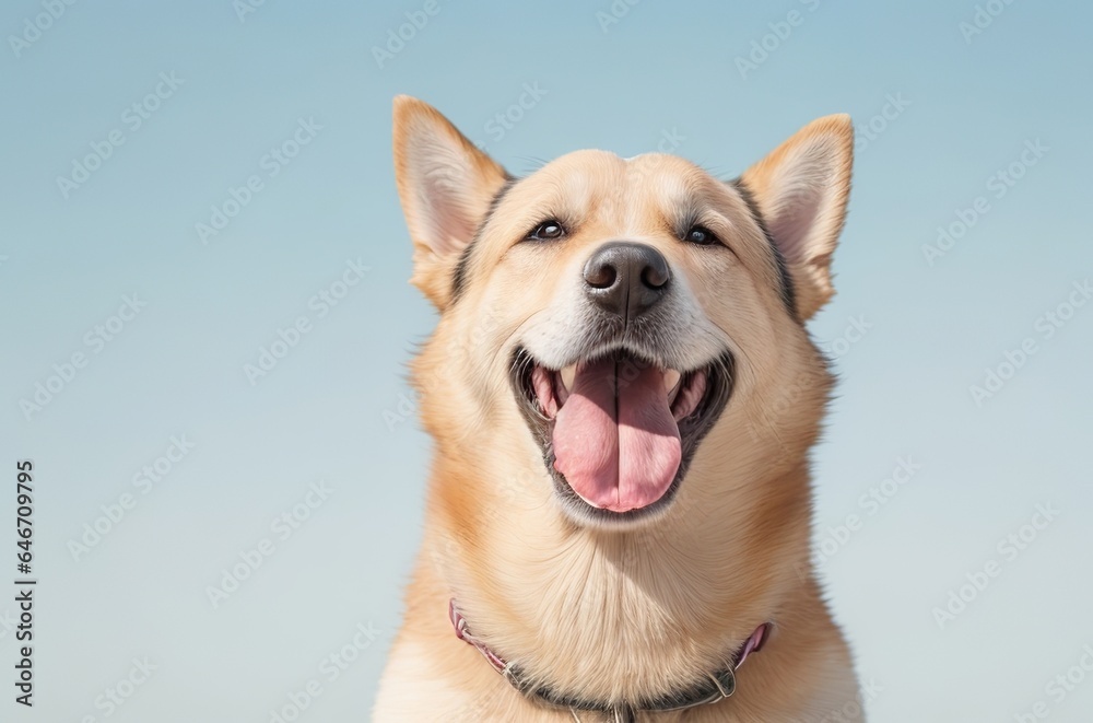 Captivating Canine Joy: Smiling Happy Dog on Grey Background. Generative AI.