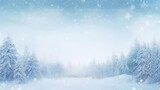 Winter panoramic background with snow-covered fir branches and snowfall flakes Christmas banner